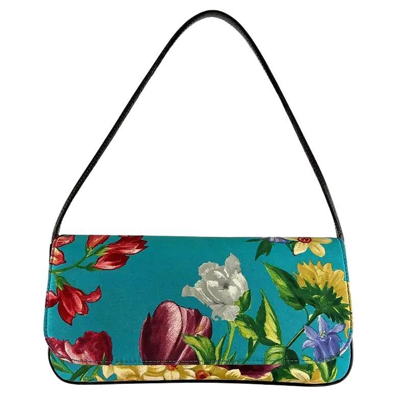 Bolso de hombro pequeño de Dolce & Gabbana de finales de los 90, de satén azul con estampado floral, estilo Y2K