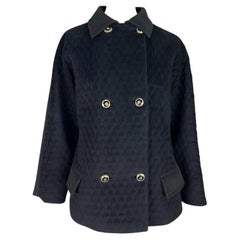 1990s Gianni Versace Black Quilted Oversized Medusa Button Car Coat
