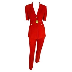 1990 Claude Montana Combinaison pantalon à manches courtes ceinturée rouge vif