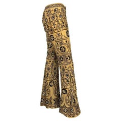 S/S 2001 Dolce & Gabbana Mirror Embroidered Tan Suede Flare Pants