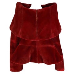 F/W 1988 Claude Montana Runway Deep Red Oversized Collar Flare Fur Coat