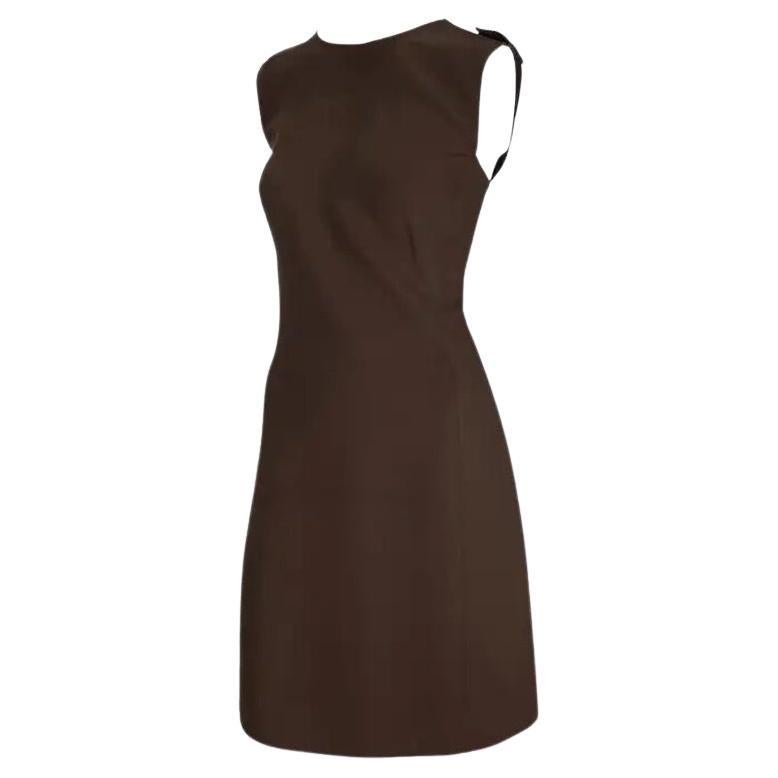 F/W 1996 Gianni Versace Couture Brown Medusa Epaulette Sleeveless Dress