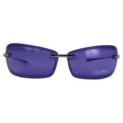 NWT Early 2000s Thierry Mugler Purple Rimless Rectangular Sunglasses