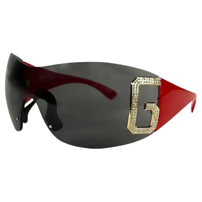 小物 DOLCE&GABBANA rim less sunglasses Y2K Early 2000s Dolce and Gabbana Red Shield Rimless Rhinestone