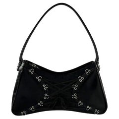 Early 2000s John Galliano Black Satin Leather Corset Style Mini Bag