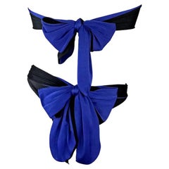 1980s Gianni Versace Blue Black Wrap Tie Strapless Two-Piece Bikini Swimsuit
