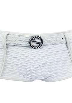 S/S 1996 Gucci by Tom Ford GG Belted Bond Girl Two-Piece Swim Shorts Set