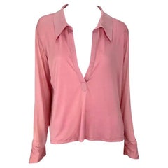 NWT S/S 2000 Gucci by Tom Ford Runway Ad Plunging Pink Collared Blouse Top
