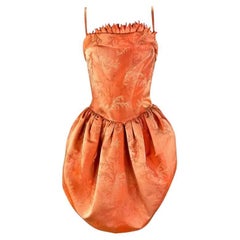 Cruise 1999 Thierry Mugler Orange Coral Jacquard Corset Boned Bubble Dress