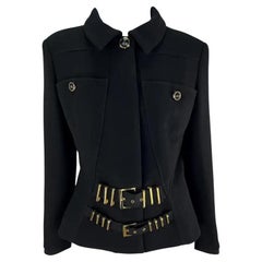 F/W 1992 Gianni Versace Runway Black 'Miss S&M' Bondage Buckle Jacket