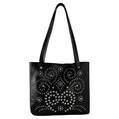 Late 1990s Dolce & Gabbana Black Leather Studded Small Shoulder Tote Bag