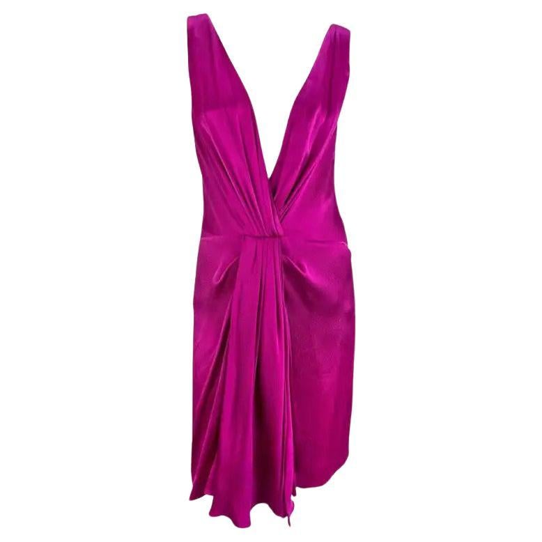 F/W 2007 Christian Dior by John Galliano Plunging Silk Fuchsia Mini Dress 38FR