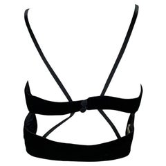 F/W 1999 Giorgio Armani Black Velvet Satin Trim Backless Strap Crop Top