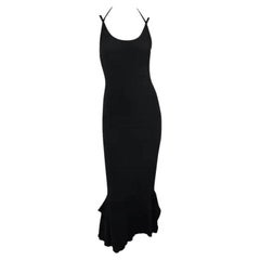 2000s Gianfranco Ferré Stretch Ribbed Knit Bodycon Flare Black Maxi Dress