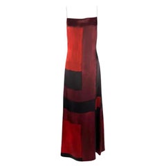 F/W 1998 Guy Laroche by Albert Elbaz Red Silk Abstract Art Print Gown 38FR