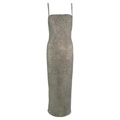 F/W 1997 Halston by Randolph Duke Runway Silver Heavily Beaded Strap Gown
