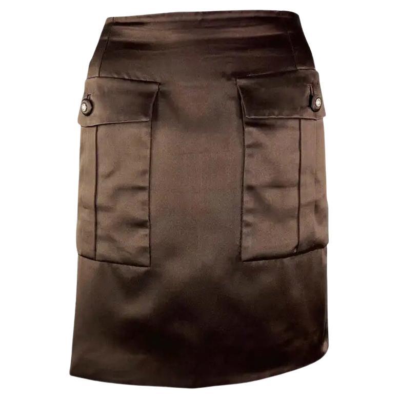 F/W 1996 Gianni Versace Couture Rhinstone Medusa Brown Silk Mini Skirt 38IT