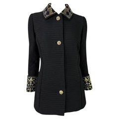 F/W 1991 Atelier Versace Haute Couture Runway Studded Black Wool Blazer Jacket