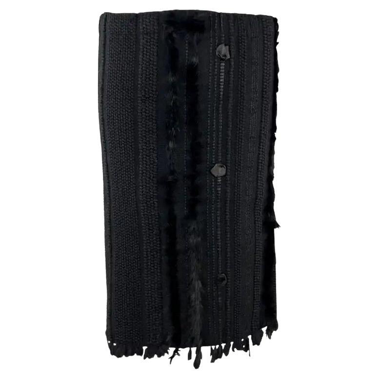 F/W 2002 Gucci by Tom Ford Black Knit Wool Fur Trim Ribbon Pencil Skirt 38IT