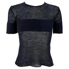 Vintage 1990s Giorgio Armani Sheer Black Knit Cashmere Sweater Short Sleeve Top