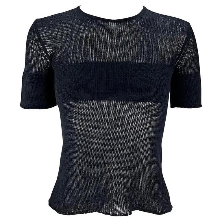 1990s Giorgio Armani Sheer Black Knit Cashmere Sweater Short 