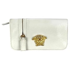 1990s Gianni Versace White Leather Gold Medusa Mini Flap Belt Bag Pouch