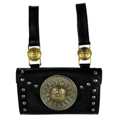 F/W 1994 Gianni Versace Black Leather Gold-Tone Medusa Medallion Belt Bag Pouch