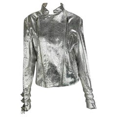 F/W 2000 Gianni Versace by Donatella Mens Silver Python Moto Zip Jacket IT52