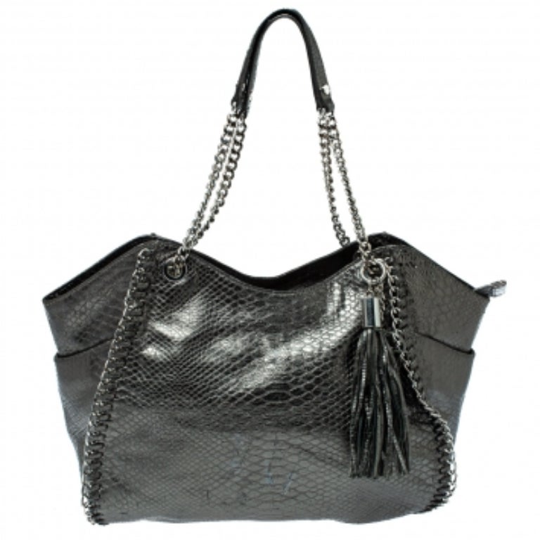 Michael Kors - Borsa in pelle effetto pitone metallizzato con dettaglio a catena e nappina