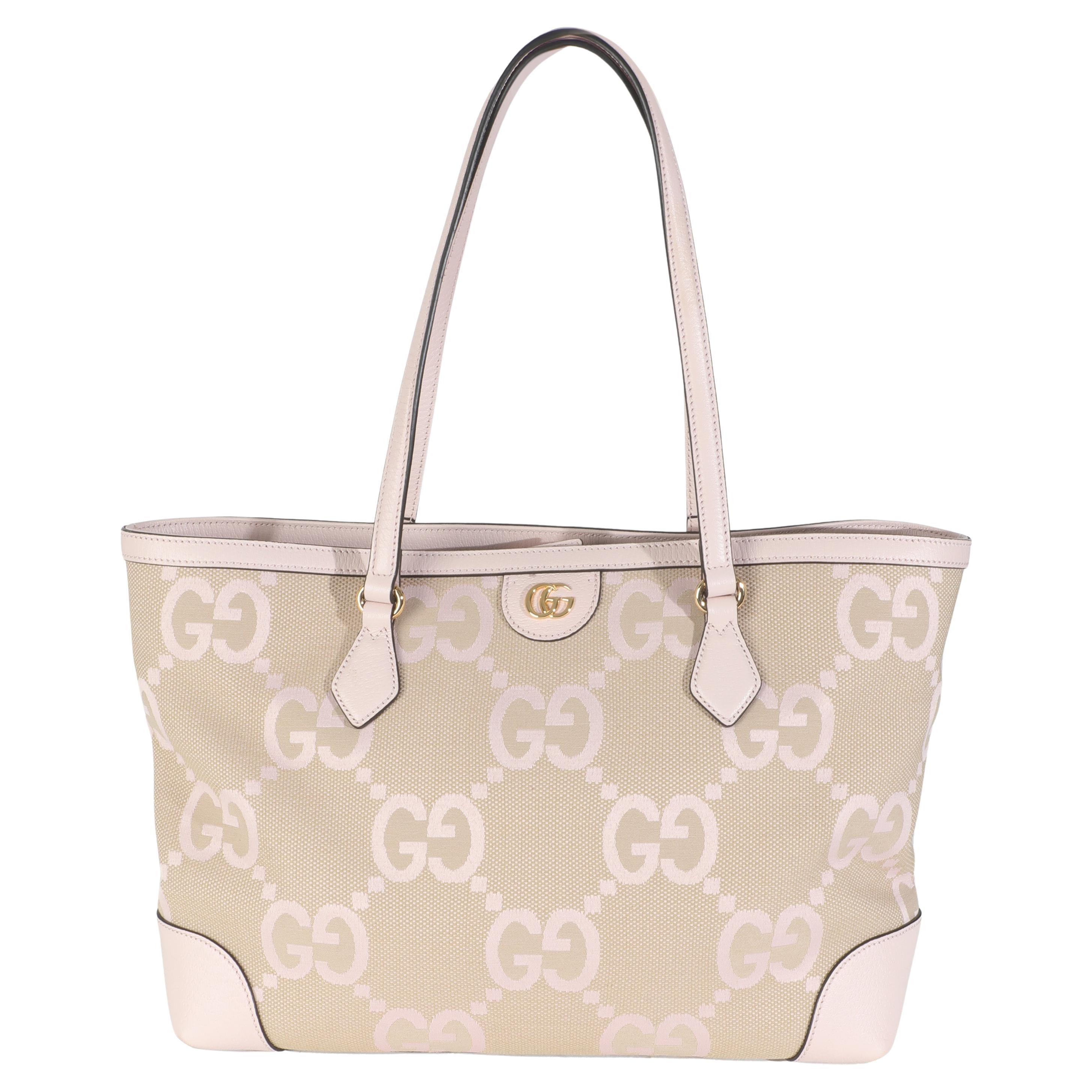 Gucci Pink Monogram Jumbo GG Textured Calfskin Medium Ophidia Shopping Tote