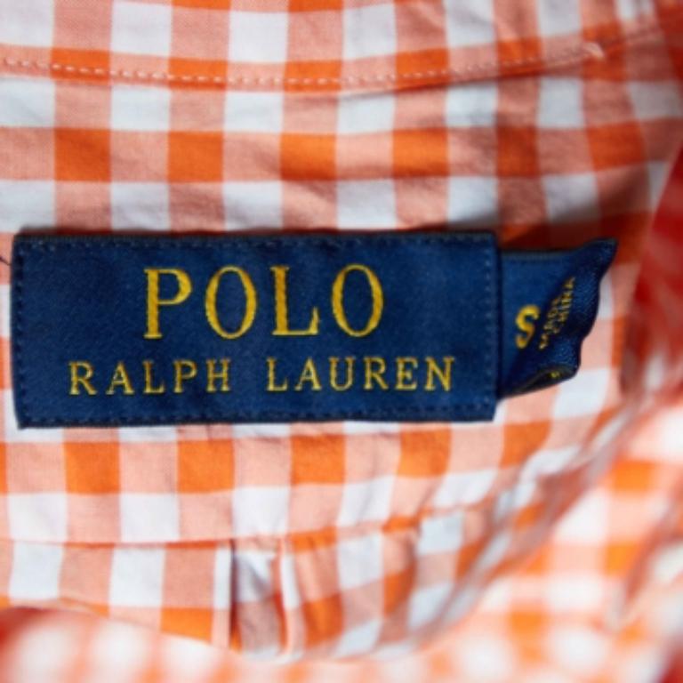 Polo Ralph Lauren - Camicia a maniche lunghe in cotone con motivo a quadretti arancione - S In condizioni ottime in vendita a Dubai, Al Qouz 2