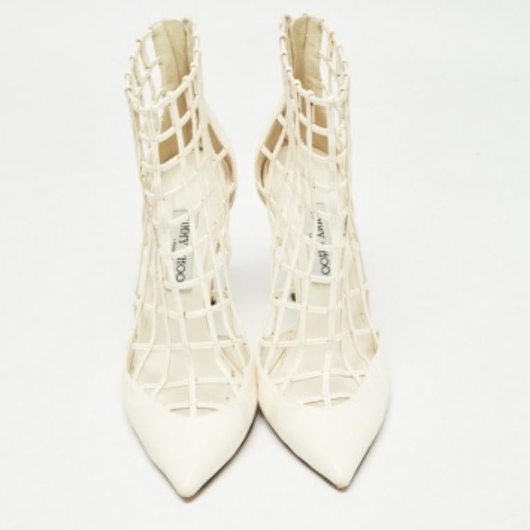Bianco Jimmy Choo - Gabbia Sheldon in pelle bianca - Taglia 41 in vendita