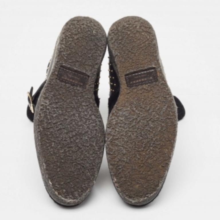 Burberry - Stivaletti con borchie in pelle nera e crine di vitello misura 38 in vendita 1