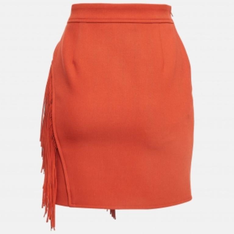 Maje Crepé Naranja Detalle Flecos  Minifalda S en venta 1