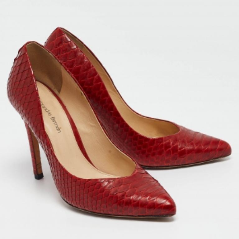Alexandre Birman Red Python Leather Pumps Size 37.5 For Sale 1