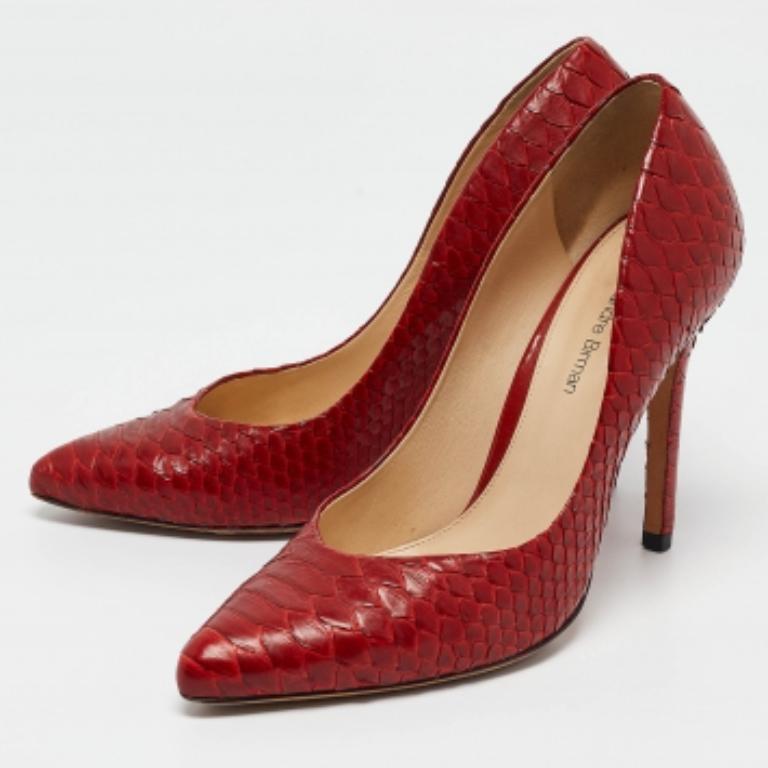 Alexandre Birman Red Python Leather Pumps Size 37.5 For Sale 3