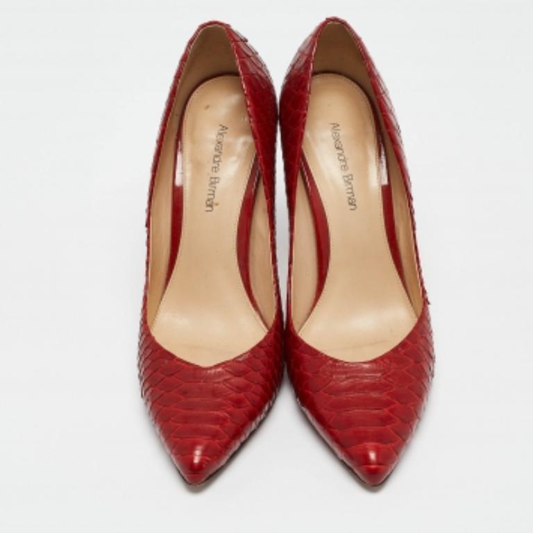 Alexandre Birman Red Python Leather Pumps Size 37.5 For Sale 2