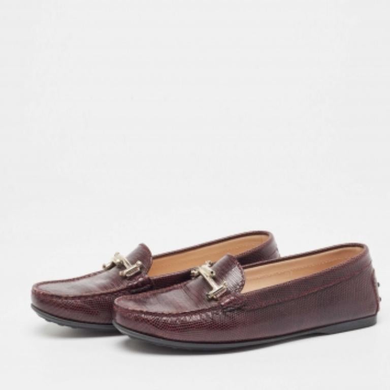 Nero Tod's Mocassini a doppia T in lucertola goffrata borgogna misura 37 in vendita