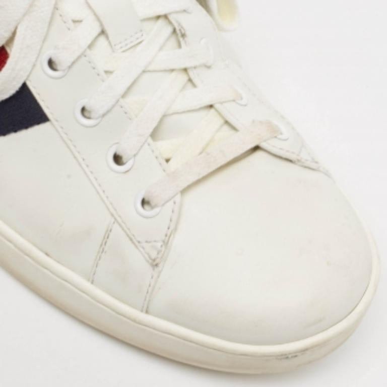 Beige Gucci White/Navy Blue Leather and Python Embossed Ace Sneakers Size 46.5 en vente