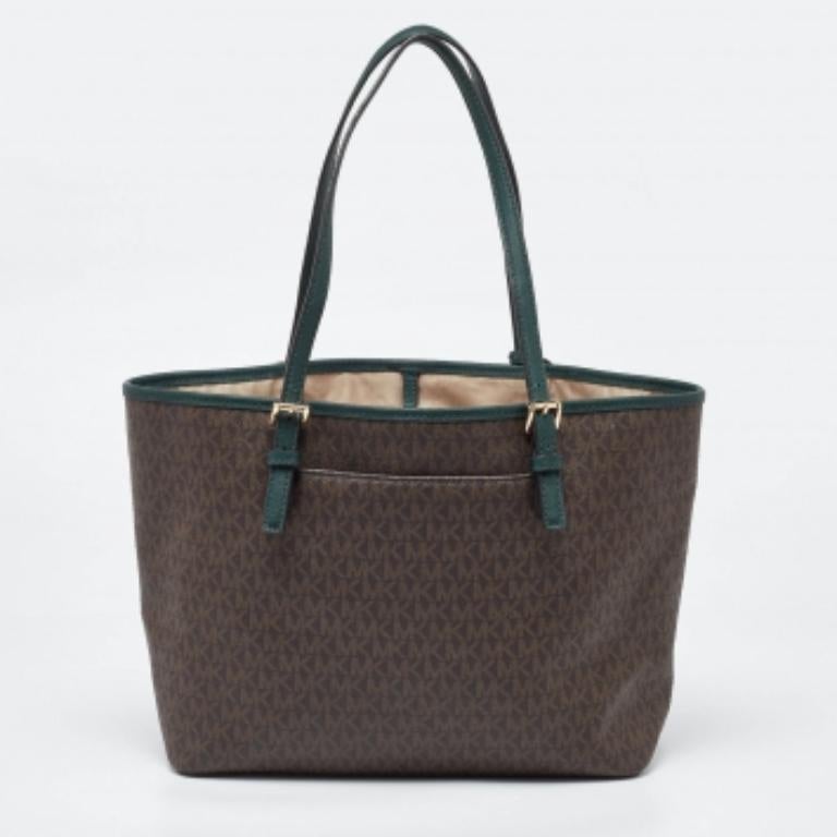 Fourre-tout en cuir et toile enduite Signature Brown/Green de Michael Kors Pour femmes en vente