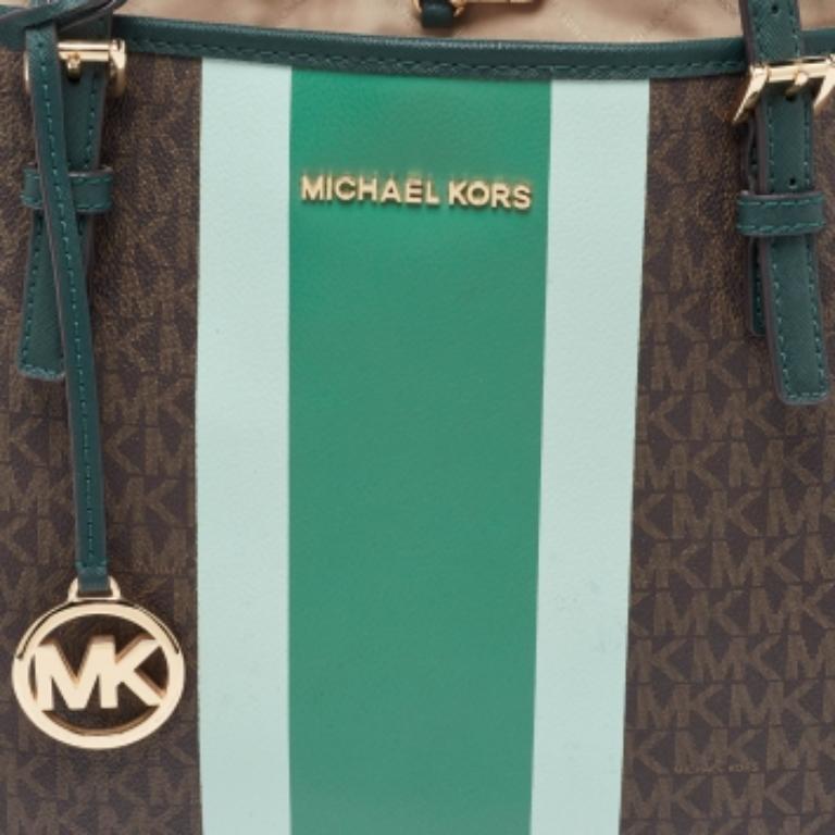 Fourre-tout en cuir et toile enduite Signature Brown/Green de Michael Kors en vente 1