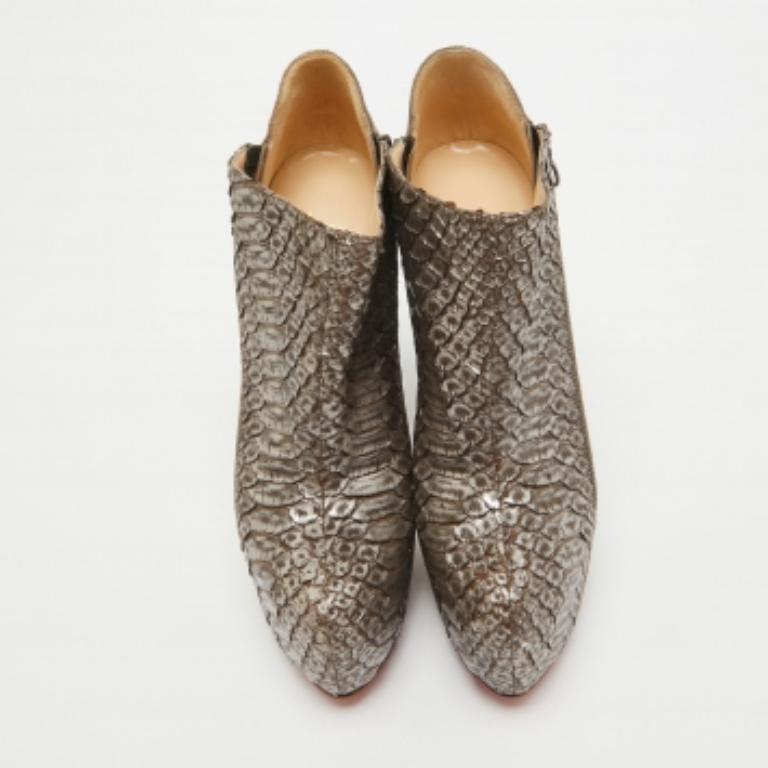 Christian Louboutin Metallic Python and Suede 4A Booties Size 38.5 For Sale 3