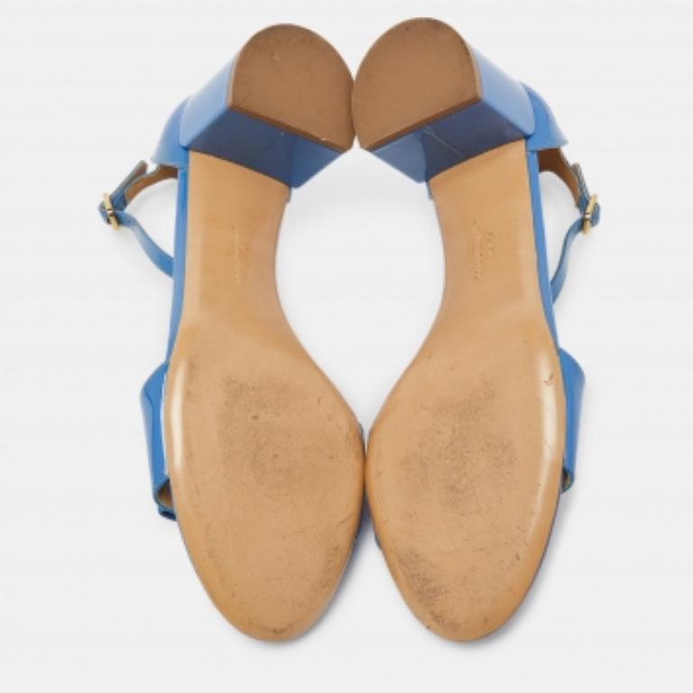 Salvatore Ferragamo Blaue Lackleder Block Heel-Stiefeletten Größe 40 im Angebot 3