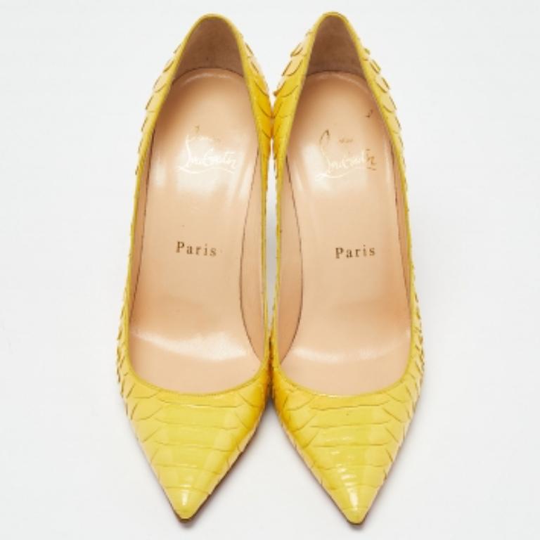 Women's Christian Louboutin Yellow Python Kate  Pumps Size 36.5 For Sale