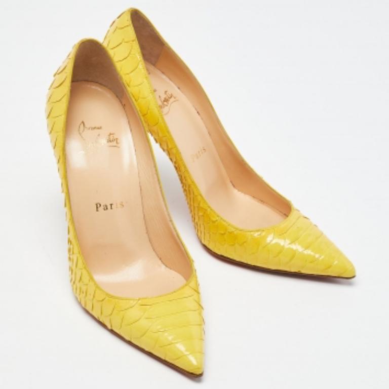 Christian Louboutin Yellow Python Kate  Pumps Size 36.5 For Sale 2