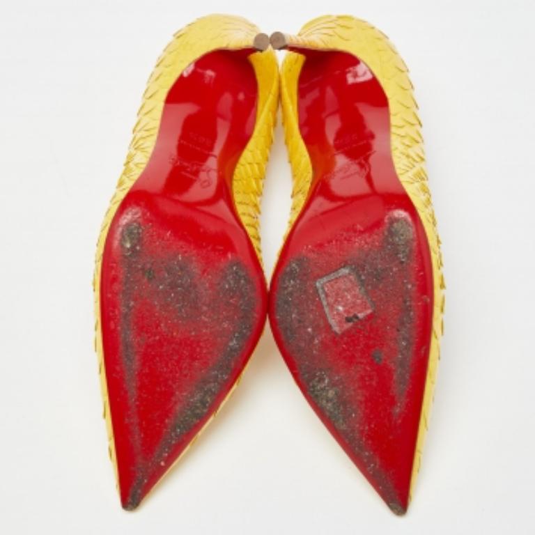 Christian Louboutin Yellow Python Kate  Pumps Size 36.5 For Sale 4