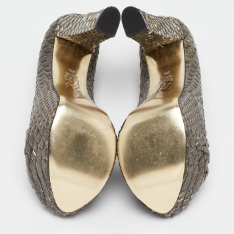 Noir Gina Escarpins à plateforme Elle en cuir python gris foncé Taille 39.5 en vente
