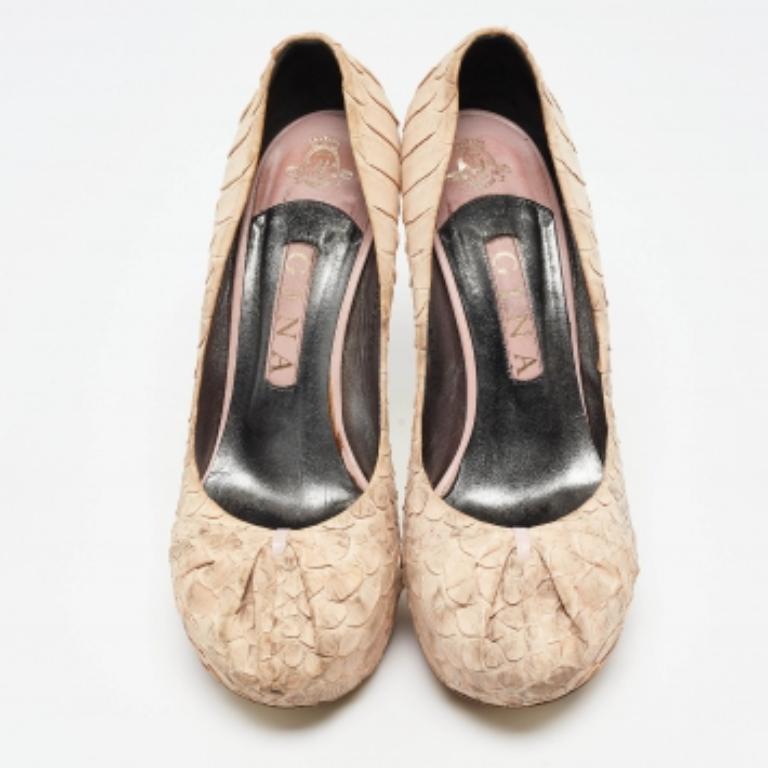 Gina Beige Python Leder Plateau Pumps Größe 39 Damen im Angebot