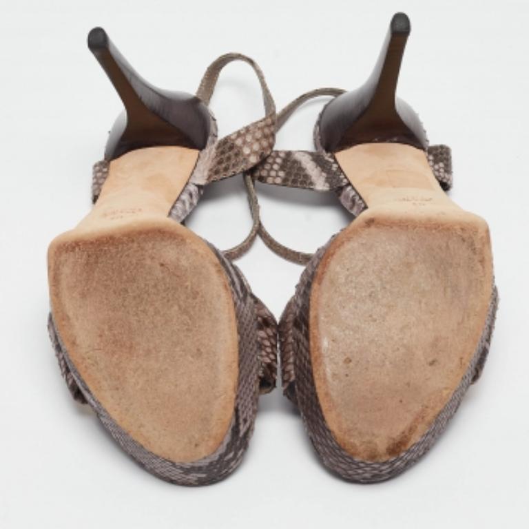 Gris Gucci - Sandales à plateforme en cuir gris python Bamboo - Taille 40 en vente