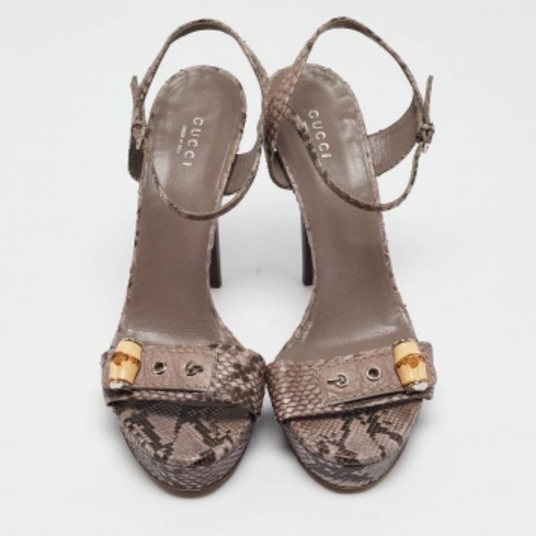 Gucci - Sandales à plateforme en cuir gris python Bamboo - Taille 40 en vente 2